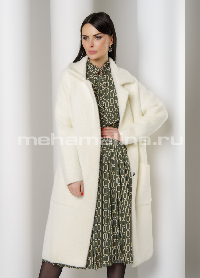 Белое пальто с английским воротником модель № 231 универмаг малина