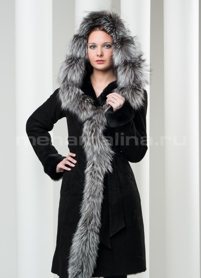фото Дубленка на запах с чернобуркой модель № D-86