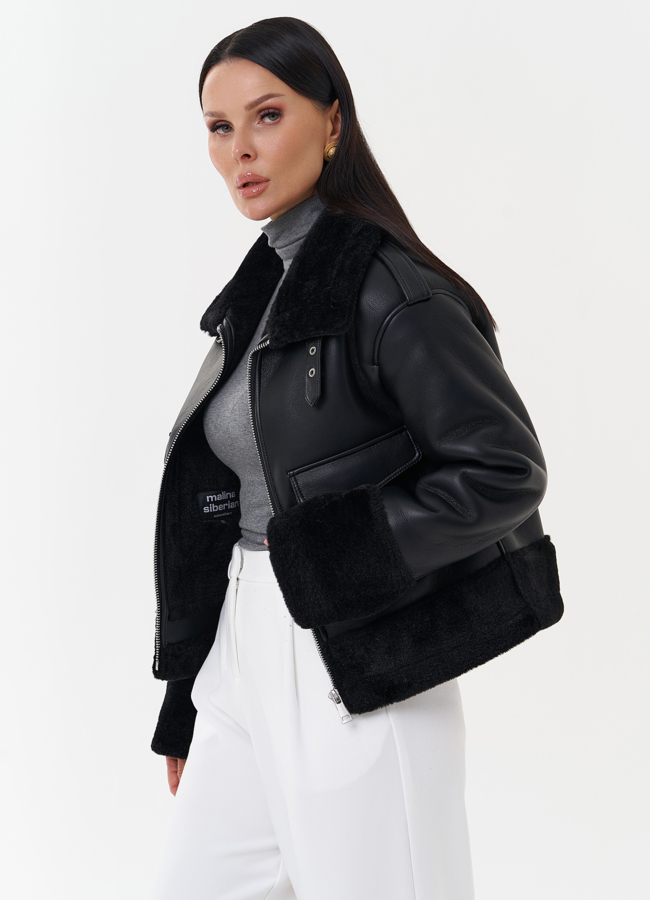 Женская дубленка из эко кожи модель № 27694 универмаг малина