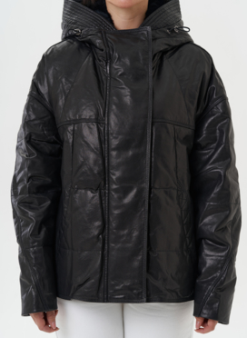 Утепленная куртка из натуральной кожи с капюшоном