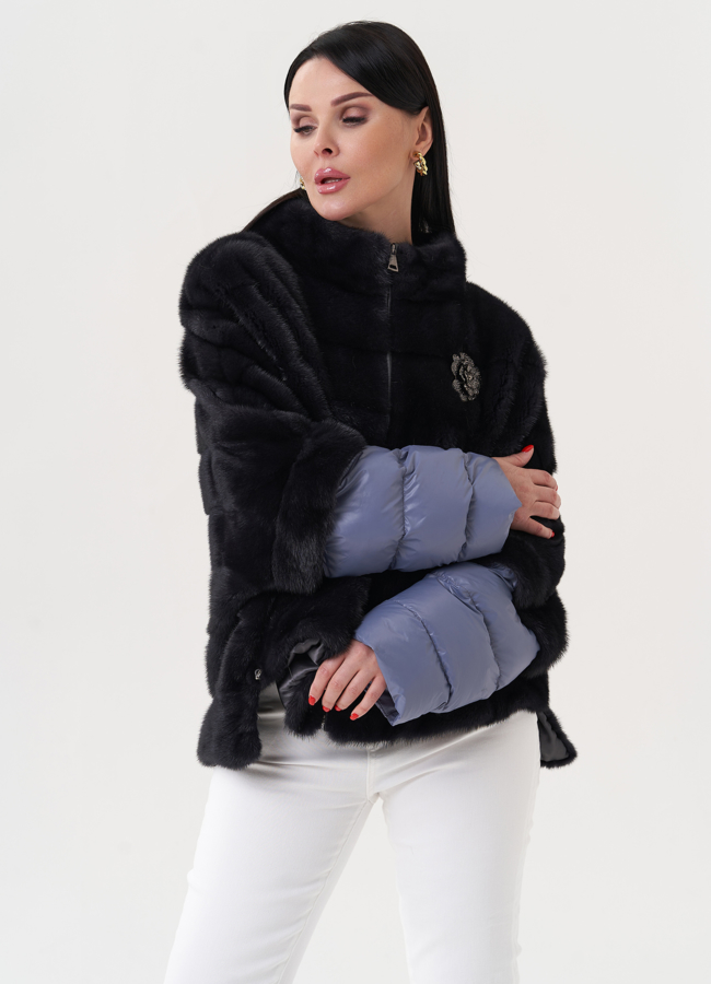 Укороченная шуба-трансформер из меха норки модель № 23712 меха малина