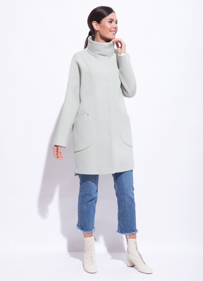 Демисезонное пальто в фисташковом цвете модель № 7007 универмаг малина