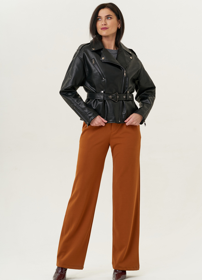 фото Женская куртка из искусственной кожи с поясом и английским воротником модель №  22405