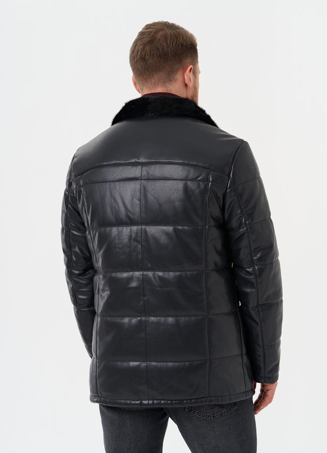 Полупальто из эко кожи с мехом модель № 27738 универмаг малина