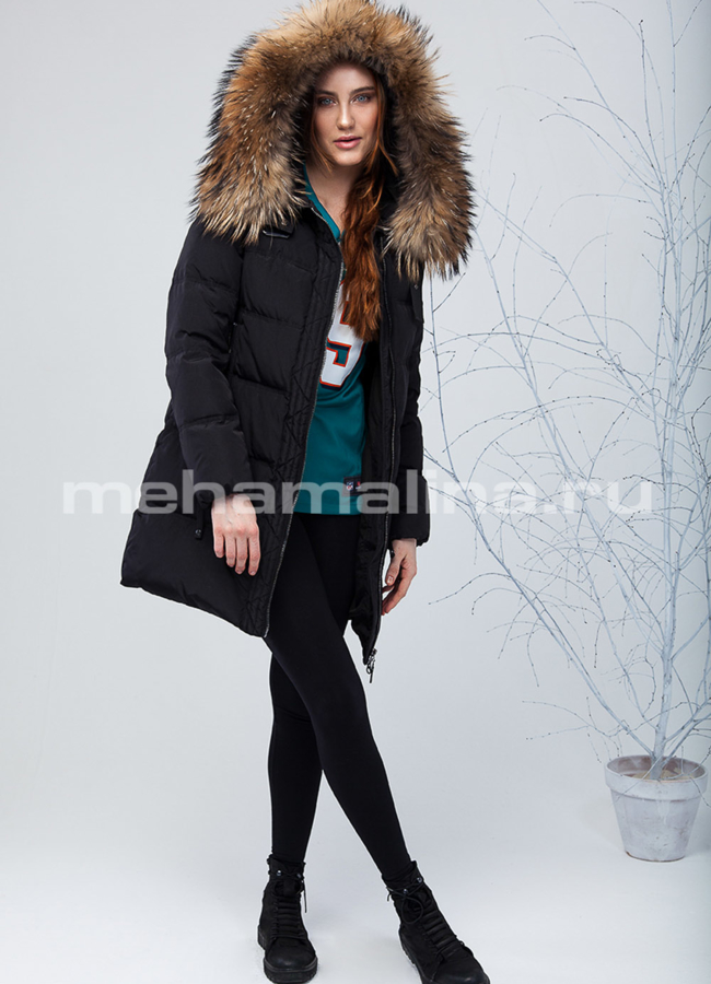 Пуховик с мехом енота модель № П-174 универмаг малина