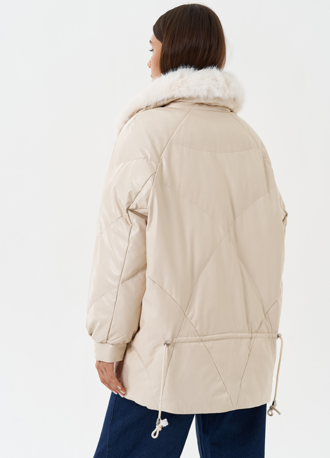 Пуховик из эко кожи с воротником из эко меха модель № 27990 универмаг малина Пуховик из эко кожи с воротником из эко меха модель № 27990 универмаг малина