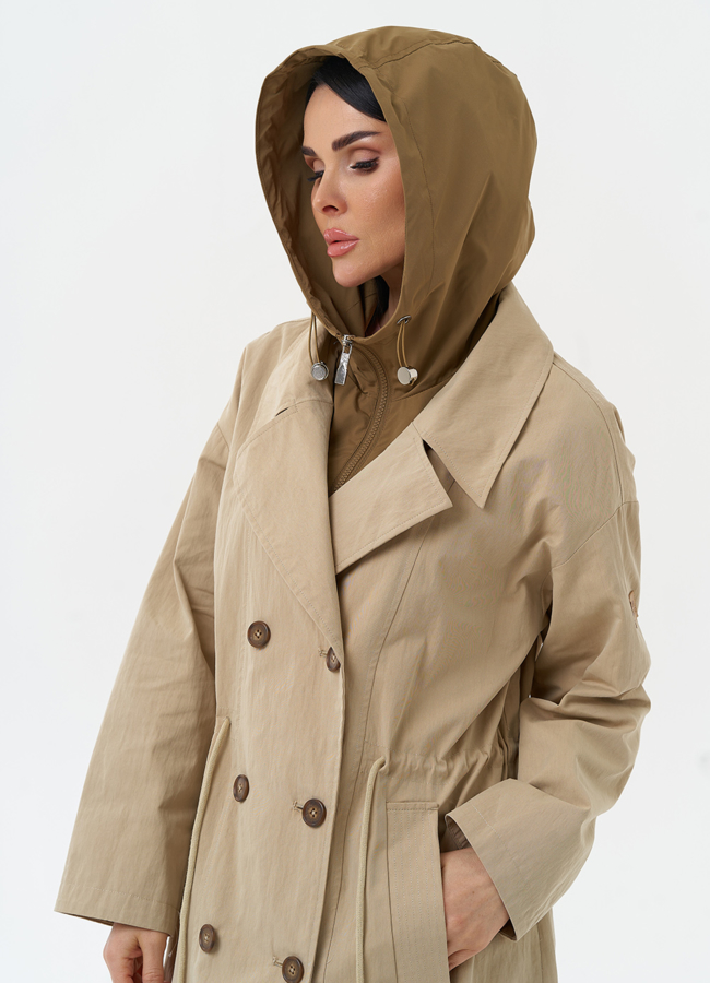 Длинный плащ парка с капюшоном модель № 30037 универмаг малина