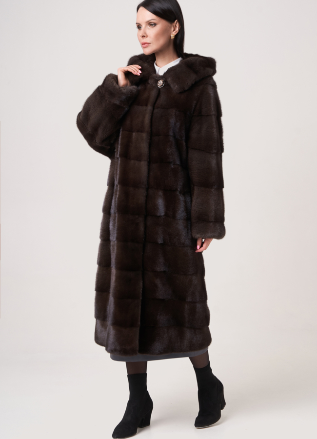 Шуба в цвете соболь с капюшоном модель № S-760 универмаг малина
