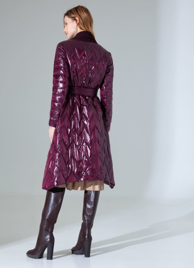 фото Комбинированное пальто цвета марсала модель № 828