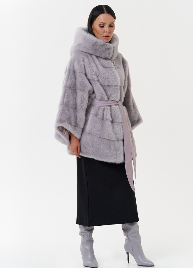 Шуба из меха норки с капюшоном модель № 27648 в рассрочку