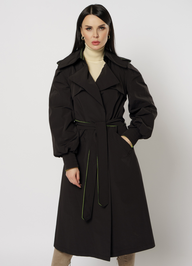 Плащ женский с английским воротником и поясом модель № 20461 меха малина