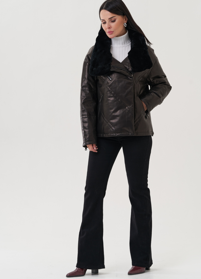 фото Куртка из натуральной кожи с отложным воротником модель № 25379