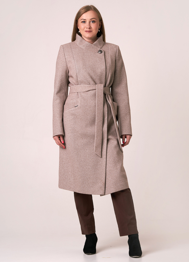 Женское удлиненное пальто со стойкой модель № 10820 в рассрочку