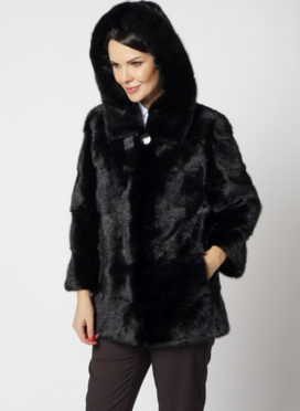 Укороченная норковая шуба черного цвета 2 в 1
