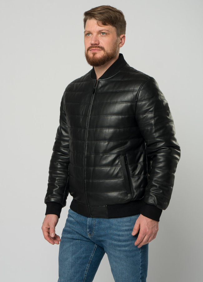 Мужская утепленная куртка-бомбер из натуральной кожи  модель № 18500 универмаг малина