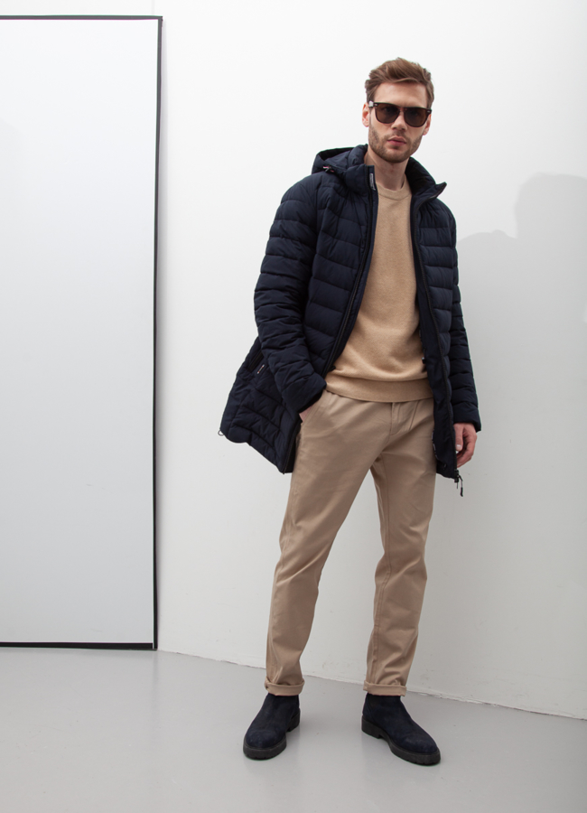 Пуховик мужской в синем цвете с капюшоном модель № 20996 в кредит