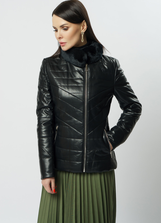 Куртка из эко кожи с отделкой из кролика модель № 11116 универмаг малина