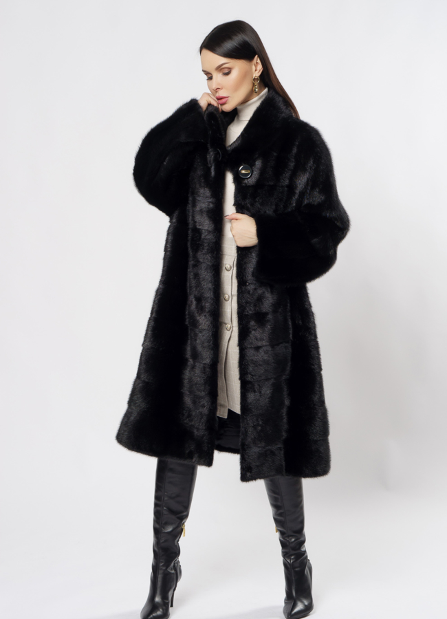 Норковая шуба в черном цвете оверсайз модель № S-881 универмаг малина