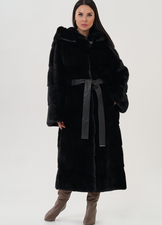 Шуба из норки с капюшоном  модель № 26049 универмаг малина