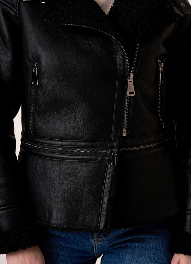 Дубленка трансформер черная на молнии  модель № 2010-2 универмаг малина