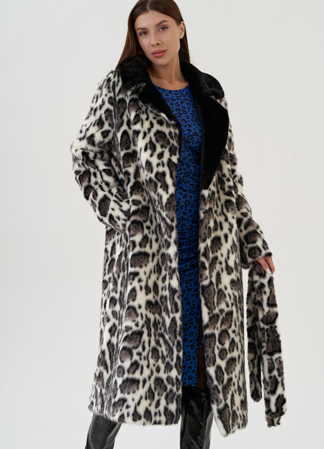 Пальто из эко меха с леопардовым принтом модель № 81308 универмаг малина