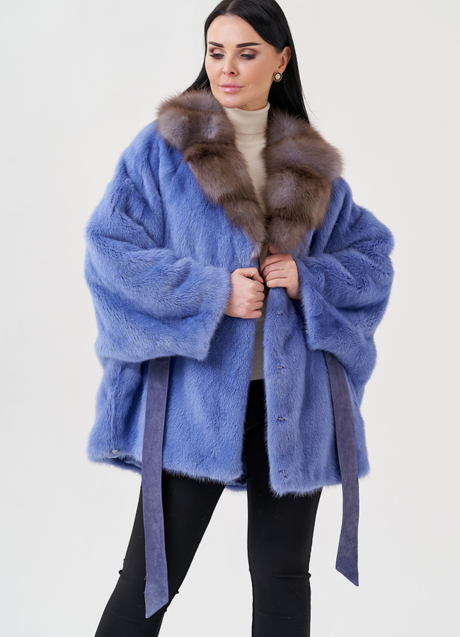 Шуба из норки с английским воротником из куницы  модель № 23978 универмаг малина