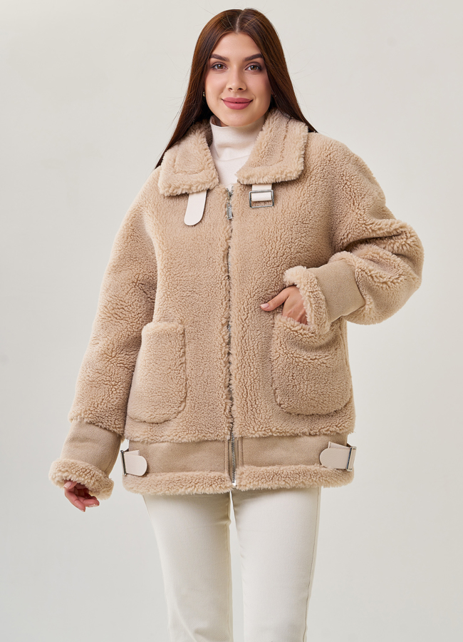 Женская куртка из шерсти модель № 19429 меха малина