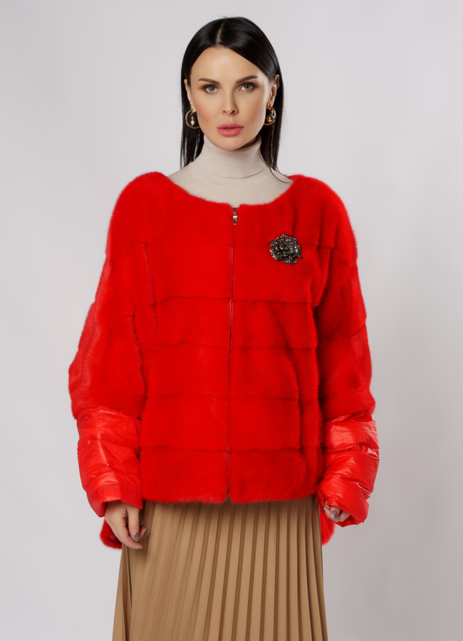 Куртка из норки красного цвета модель № S-857 универмаг малина