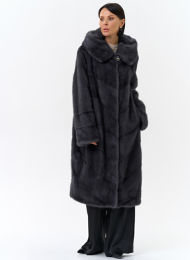 Длинная норковая шуба в сером цвете