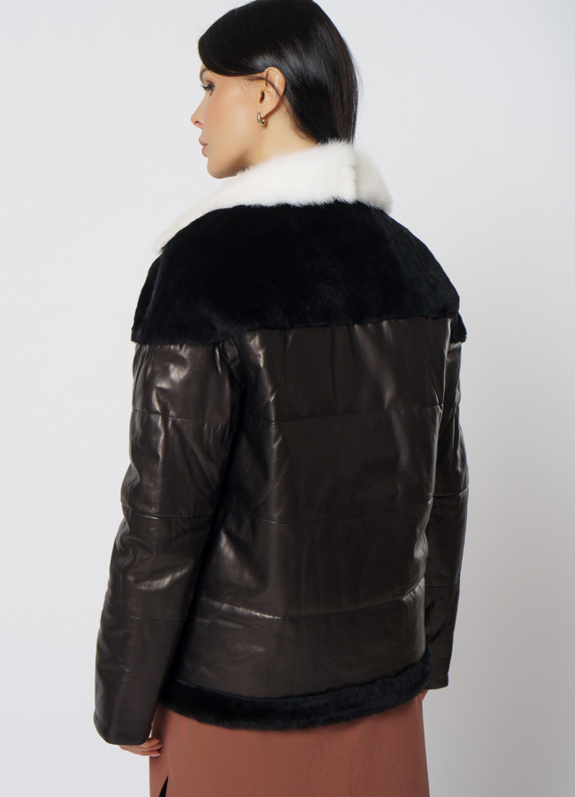Куртка из натуральной кожи с норкой модель № 21797 в кредит
