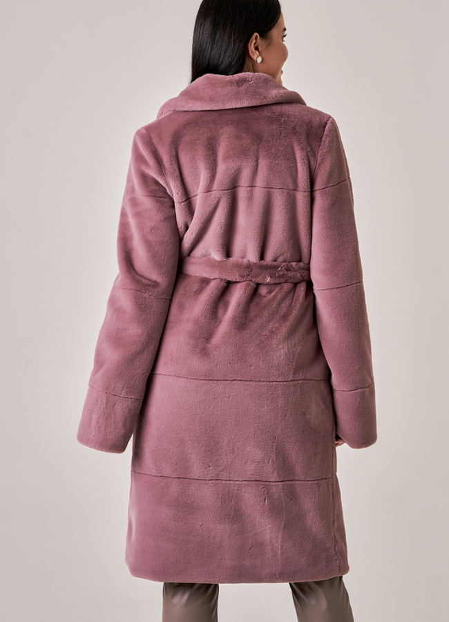 фото Шуба из искусственного меха розового цвета модель № 933