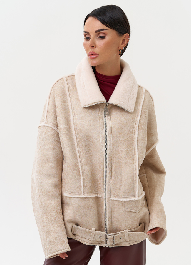 Женская дубленка из эко замши модель № 31283 универмаг малина