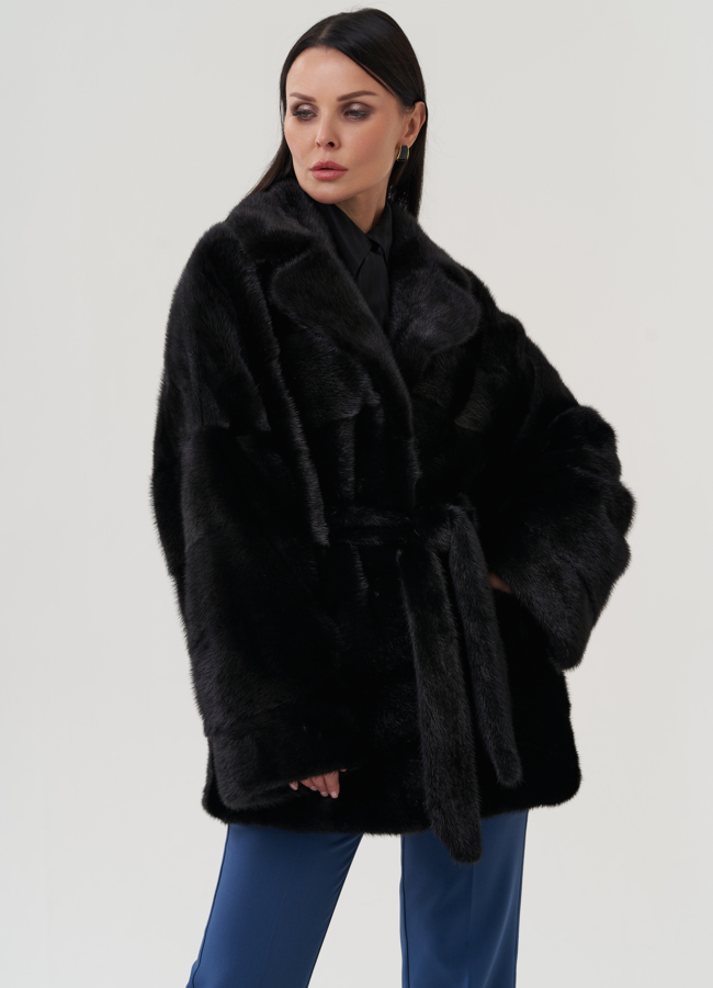 Короткая шуба из меха норки черного цвета модель № 24746 меха малина