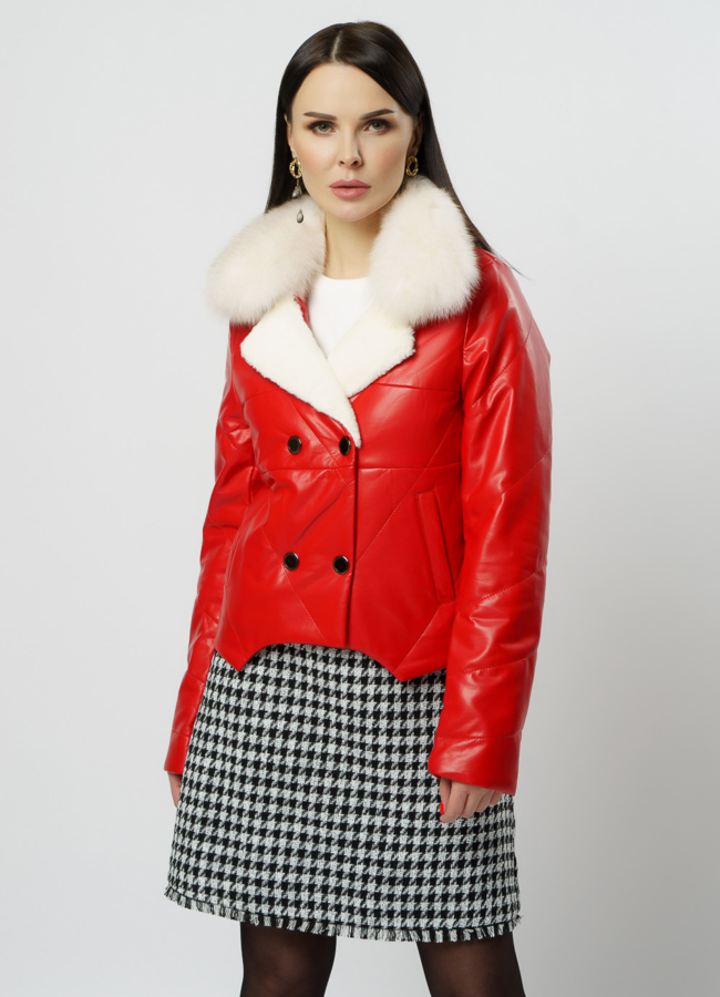 Куртка из искусственной кожи красного цвета модель № 20219 в кредит