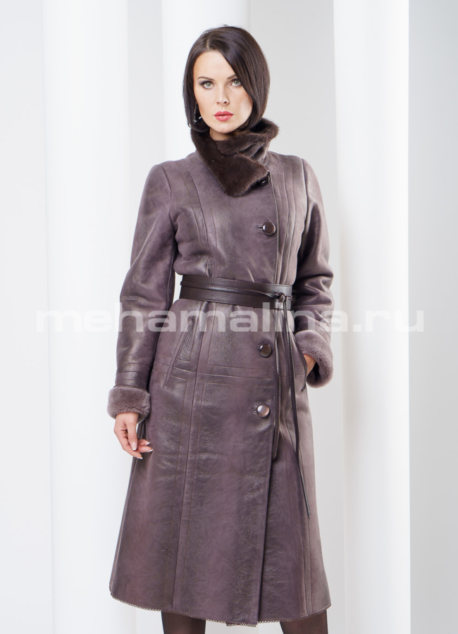 Дубленка удлиненная с норковой стойкой модель № D-124 в рассрочку