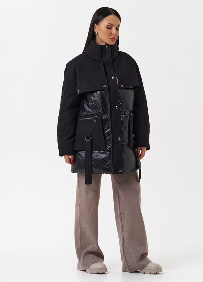 Женский пуховик черного цвета  модель № 28893 в кредит