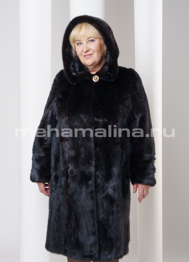 Шуба из норки с капюшоном, цвет черный модель № S-281 в рассрочку