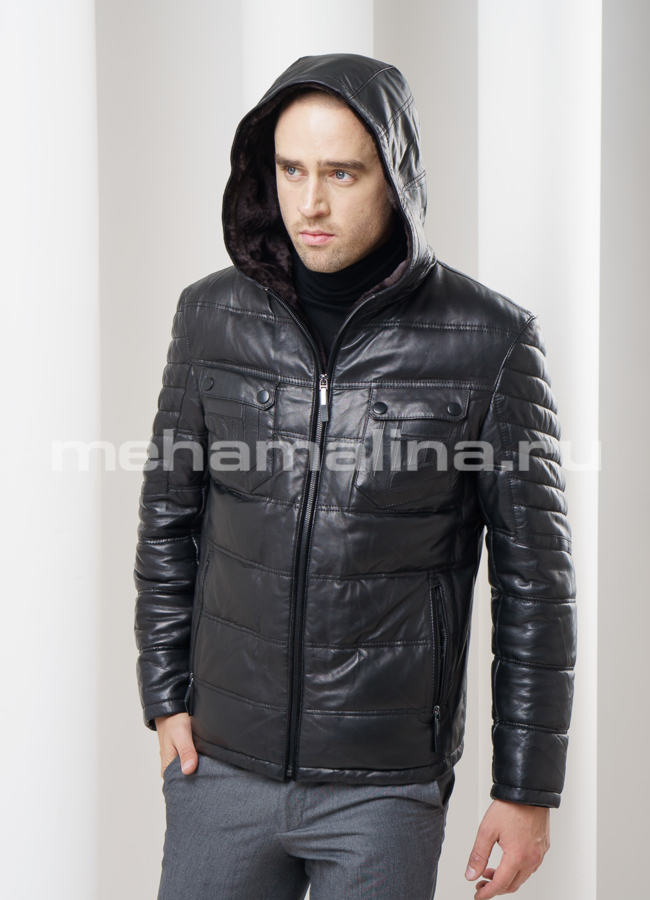 Кожаный пуховик модель № ПМ-54 в кредит