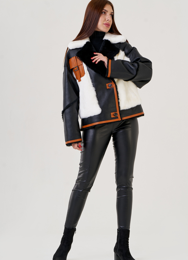 Женская дубленка косуха черного цвета модель № 23354 универмаг малина