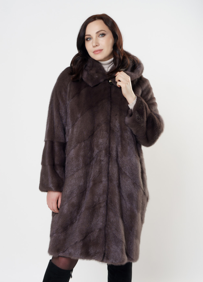 Шуба из норки с капюшоном модель № S-1003 универмаг малина