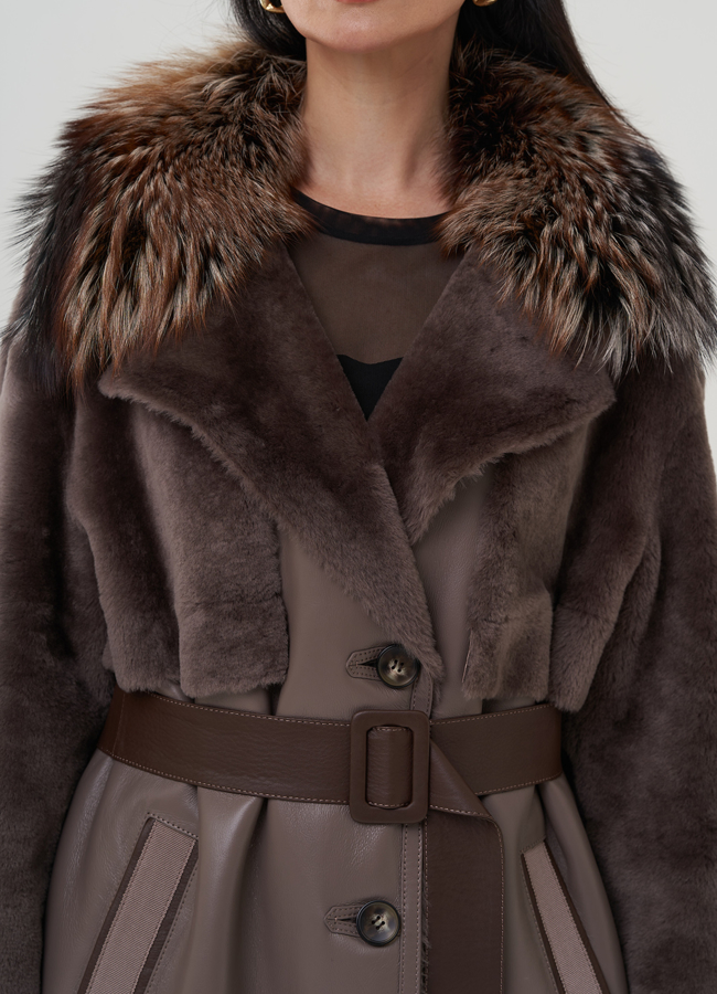 Женская дубленка с английским воротником  модель № 25287 универмаг малина