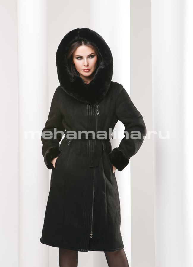 Дубленка из эко кожи модель № D-164 меха малина