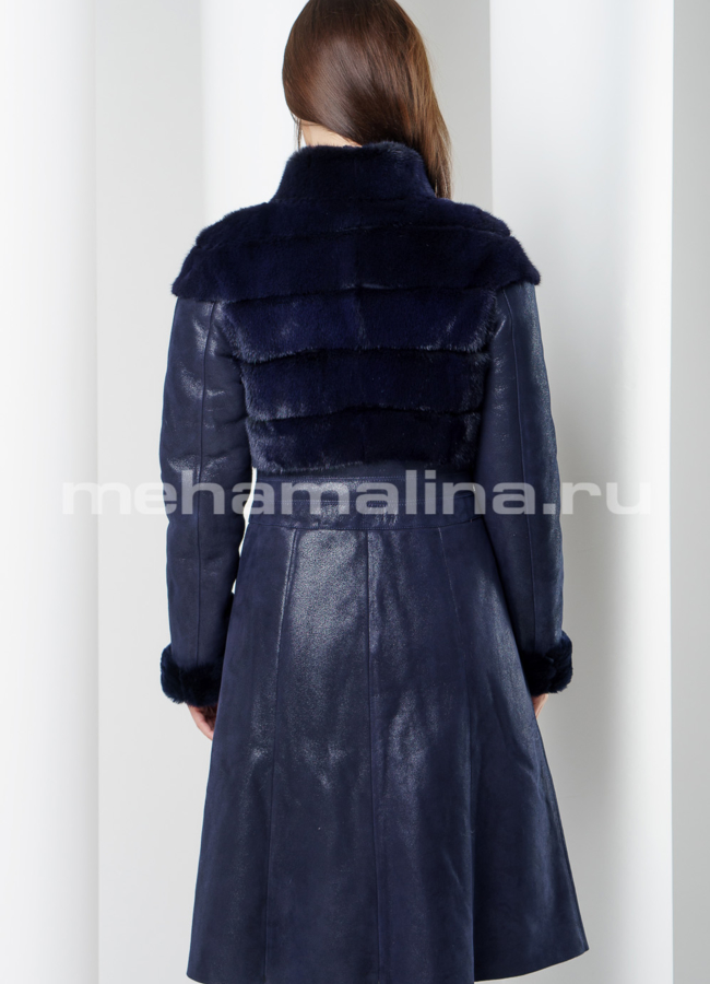 Дубленка синего цвета модель № D-187 в кредит