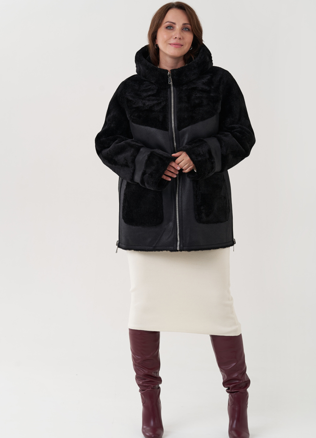 Женская дубленка с капюшоном  модель № 25402 в кредит