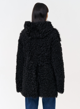 Женская двухсторонняя дубленка с капюшоном