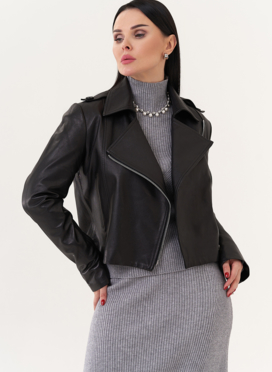 Укороченная куртка из натуральной кожи