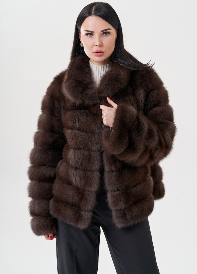 Шуба из куницы с воротником стойка модель № 24502 меха малина