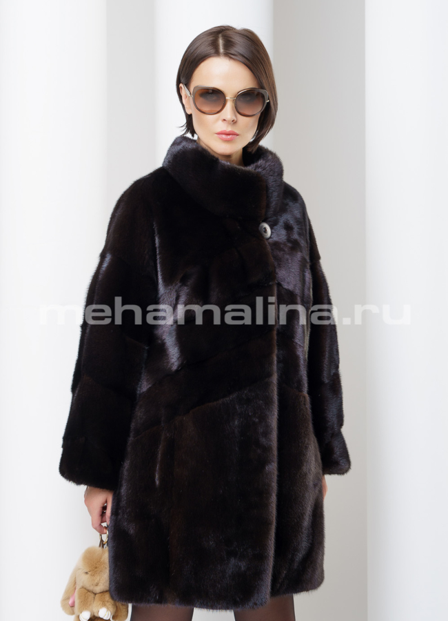 Шуба из скандинавской норки модель № S-454 меха малина