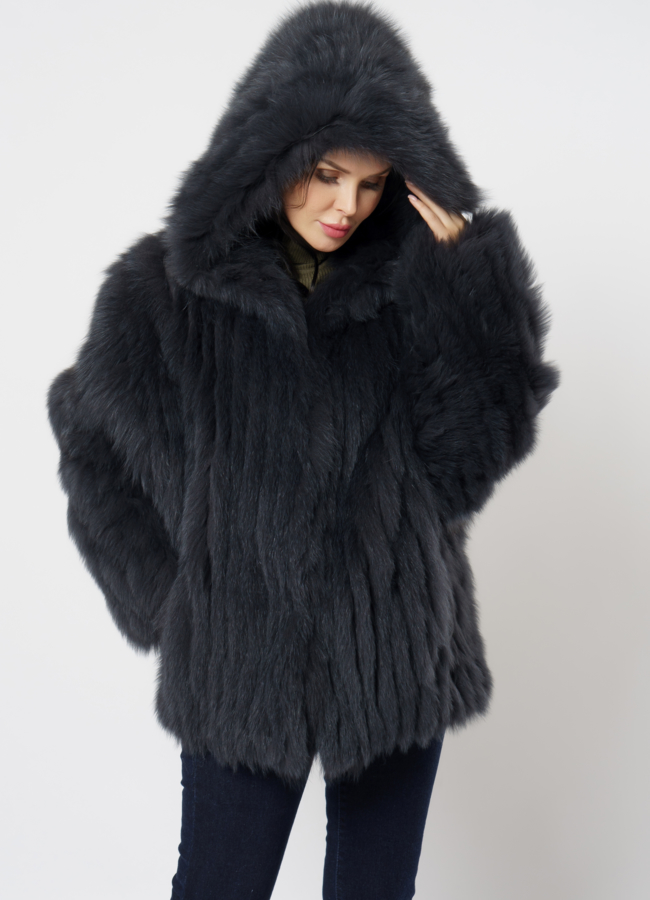 Шуба из песца с капюшоном модель № 21562 универмаг малина