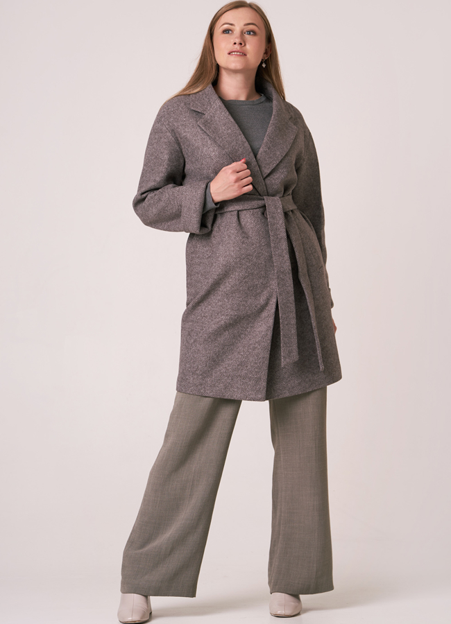 Пальто серого цвета с английским воротником модель № 5521 универмаг малина